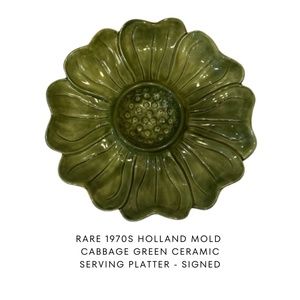 Rare Signed 1970s Holland Mold Cabbage, Green Ceramic Serving Platter